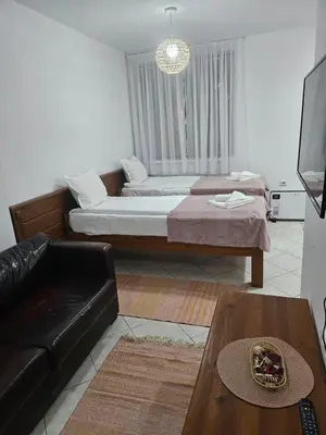 a living room with a bed and a couch at Gondola Peak Apartment in Bansko