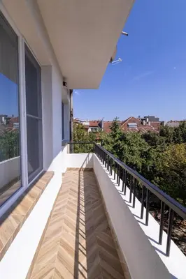 a balcony with a view of the city at Brand new Apartments in Sofia Center, Steps to Metro, NDK, Vitosha boulevard in Sofia