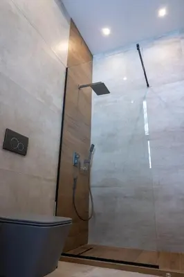 a bathroom with a shower with a toilet in it at Chalet Pamporovo in Pamporovo