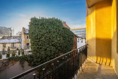 a large green bush on the side of a balcony at Charming 1BD Apartment Next to Women's Market by Flat Mаnager in Sofia