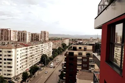 a view of a city with buildings and a street at New apartment with a great view in Sofia