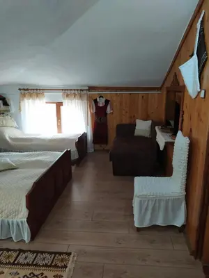 a living room with two beds and a couch and a room at Gologanova house in Kalofer