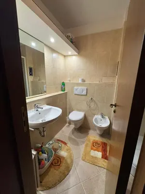 a bathroom with a sink and a toilet at Pirin Golf View Apartment Bansko in Bansko