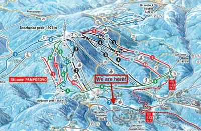 a map with a we are here at Dream View Family Retreat in Pamporovo