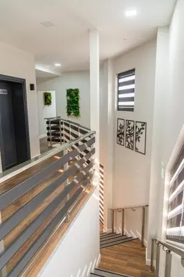 a view of the stairs in a house at Семеен Хотел Олимп in Sopot