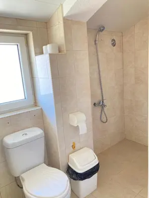 a bathroom with a toilet and a shower at Apartment Park View in Sandanski