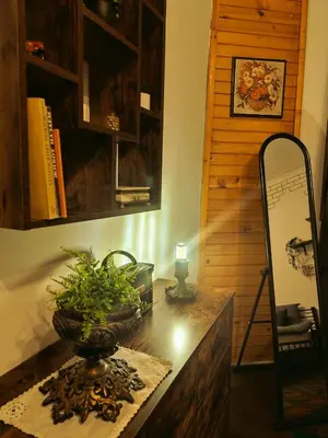 a room with a table with a plant on it at Belle Epoque-Sofia-Free parking in Sofia
