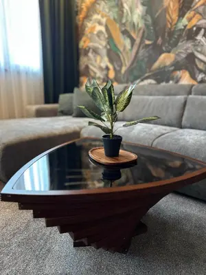 a potted plant sitting on a coffee table in a living room at Daniel's Suite - 4 Season apartment in Bansko