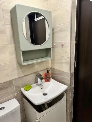 a bathroom with a sink and a mirror on the wall at Maria Luiza 1 Bedroom Apartment in Sofia