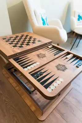 a chess board on a table in a living room at Artistic and cozy apartment in the center of Sofia in Sofia