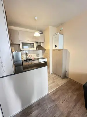 a small kitchen with a refrigerator and a sink at Paradise Comfort in Sofia