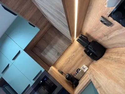 an overhead view of a room with a wooden ceiling at Kamberovi house Kalofer in Kalofer
