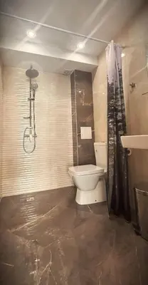 a bathroom with a toilet and a shower at Zlati`s house 2 in Sofia