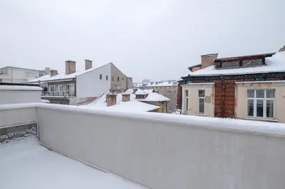 a view of a city in the snow at LZ Spacious One Bedroom Apartment in Top Centre by Flat Mаnager in Sofia