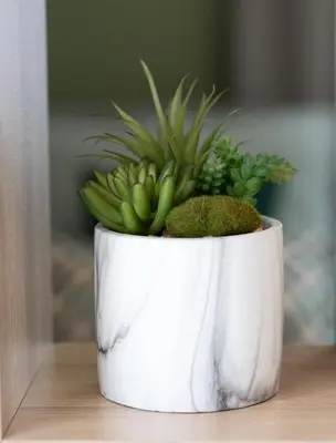 a white planter with a plant in it on a table at Domus Magnolia Studio In The Top Center in Plovdiv