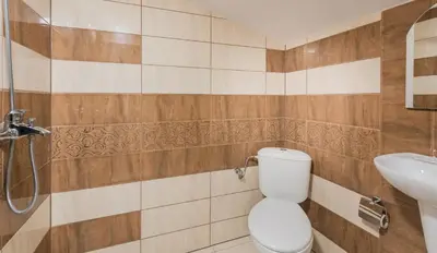 a bathroom with a toilet and a sink at Hotel-Restaurant DIMAX in Yoakim-Gruevo