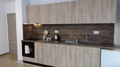 a kitchen with a sink and a counter top at Sofia Harmony Tranquility Comfort and Free Parking in Sofia