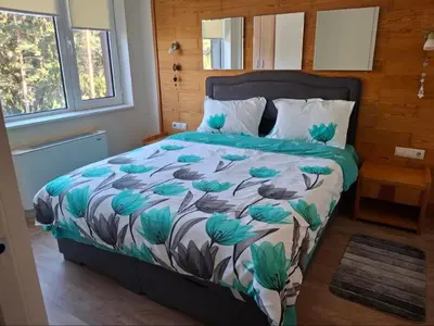 a bedroom with a bed with blue flowers on it at Apartment B5 5 Relax Chamkoria Borovets in Borovets