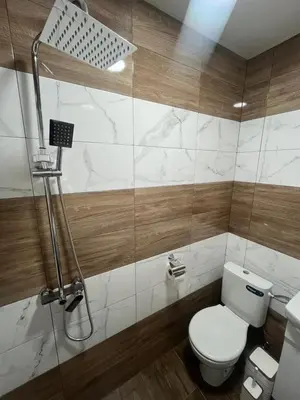 a bathroom with a toilet and a shower at BoxRoom3 in Kyustendil