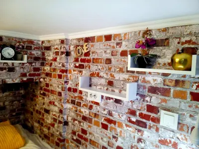 a brick wall with shelves on it at Industrial Art Studio - Top Center - plus Free Vouchers & Gift in Sofia
