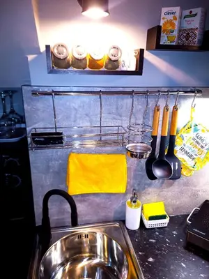 a kitchen with a sink and a counter top at Industrial Art Studio - Top Center - plus Free Vouchers & Gift in Sofia