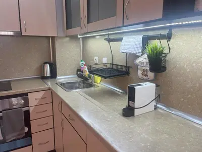 a kitchen counter with a sink and a toaster at Nest by the Peaks Apartment in Bansko in Bansko