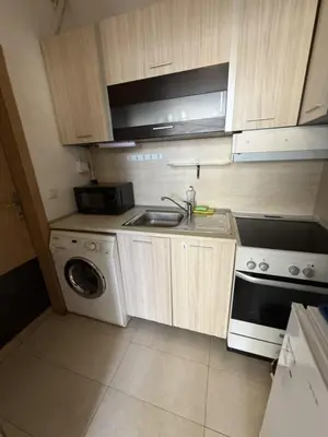 a kitchen with a sink and a washing machine at The Alpha in Sofia