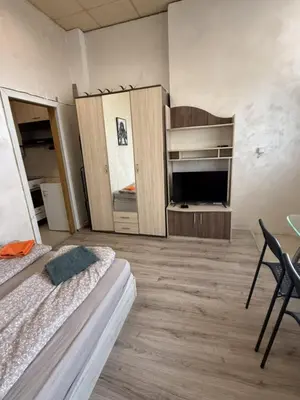 a bedroom with two beds and a tv in it at The Alpha in Sofia