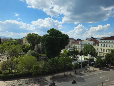 a view of a city with trees and buildings at S íRMA Apartment - Amazing View of the Golden Domes in Sofia