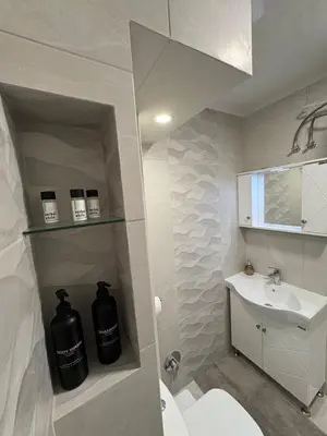 a bathroom with a toilet and a sink at Nikea apart 1 in Velingrad