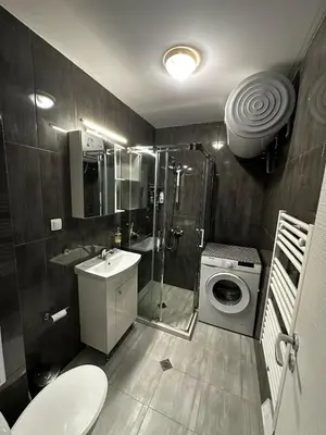 a bathroom with a shower sink and a toilet at Apartment Aria 6 in Velingrad