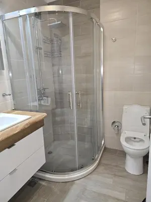 a bathroom with a shower and a toilet at The Oligarchs Outlook in Sofia