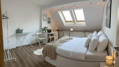 a bedroom with a bed and a desk and a window at Premium Nomad's Suite-Near Subway-Terrace in Sofia