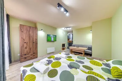 a bedroom with a large bed in a room at Two Cozy Mint Studios in Grand Resort Pamporovo by Flat Manager in Pamporovo