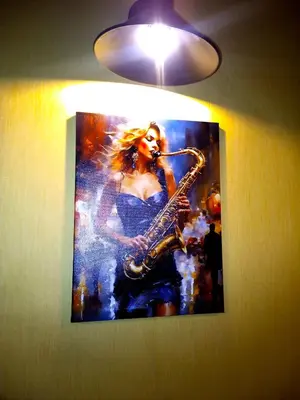 a picture of a woman playing a saxophone on a wall at Jazzy Art Home - Top Center - plus Free Vouchers in Sofia