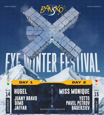 a poster for a winter festival with a snow covered mountain at Pirin View Apartment in Bansko