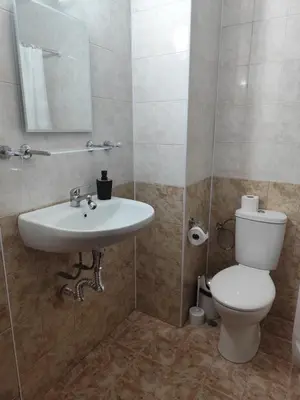 a bathroom with a white toilet and a sink at Guest House Amaya Riva in Plovdiv