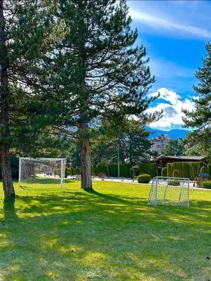 a tree in a field with a goal at Nature Escape to Pirin Golf in Razlog