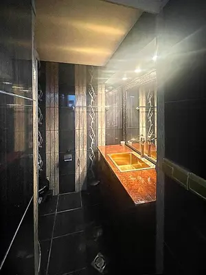 a bathroom with a sink and a mirror at Retro Gem in Sofia