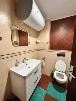 a bathroom with a white sink and a toilet at Beby's Apartment - Tamplier in Bansko
