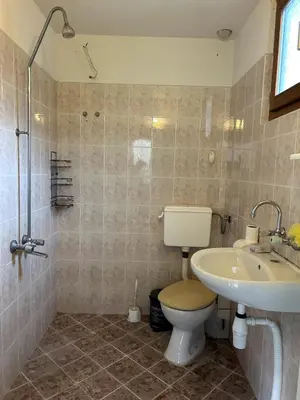 a bathroom with a toilet and a sink at Guest House Efrosina in Glozhene