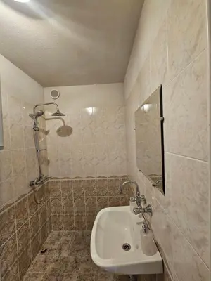 a bathroom with a sink and a shower at Charming Ground Floor Aprt In Old Sofia in Sofia