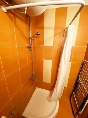 a bathroom with a toilet and a shower at Pirin Golf Spa Condo with Mountain View in Razlog