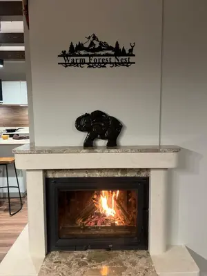 a fireplace in a room with a fire at 3 Спални - Електрическо Подово Отопление - Бърз WiFi - Веранда - В Гората - Warm Forest Nest Pamporovo in Pamporovo
