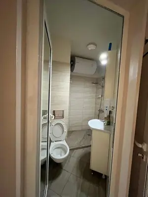 a small bathroom with a toilet and a sink at Student City Vitosha View Apartment in Sofia