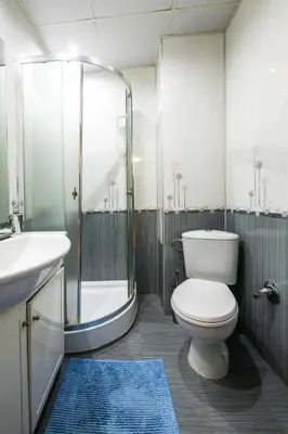 a bathroom with a toilet and a shower and a sink at Bendida Classic in Velingrad
