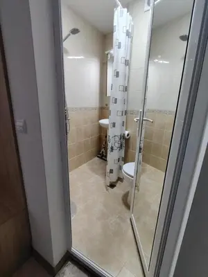 a bathroom with a shower and a toilet at Apartament Khan Kubrat in Sandanski