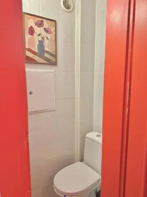 a bathroom with a toilet and a painting on the wall at Central Luxury Stay Sofia Center by Top Kvartiri Ltd in Sofia