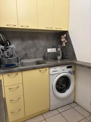 a kitchen with a washing machine and a sink at ApartSofiaMusagenica in Sofia