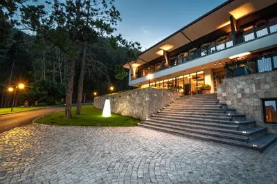 a building with stairs in front of a building at Villa Rossa Luxury & Spa Residence in Narechenski Bani